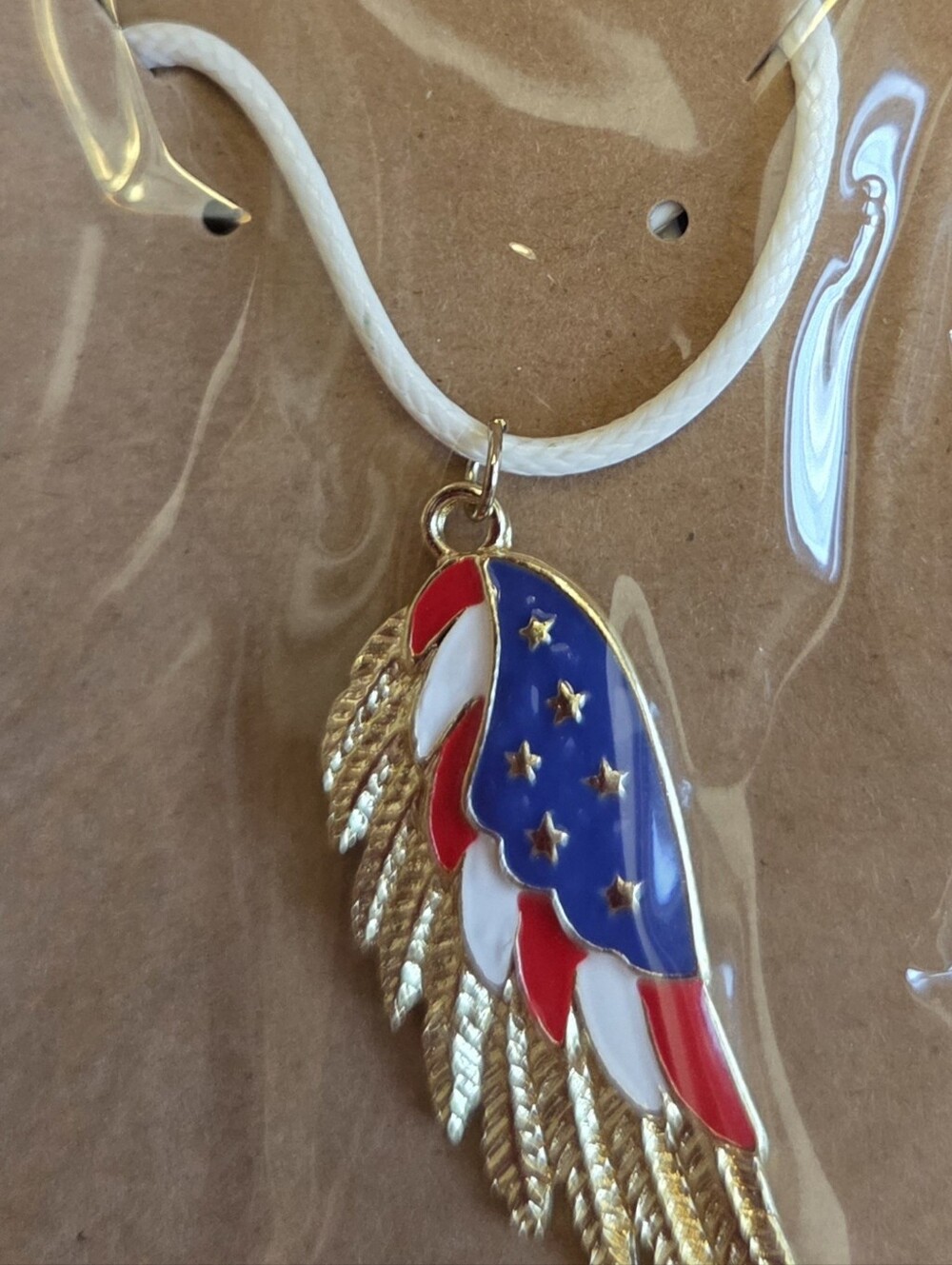 Gold-Tone Wing Pendant Necklace with Red, White & Blue Enamel